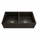 Bocchi Contempo Farmhouse Apron Front Fireclay 36 in. Double Bowl Kitchen Sink in Matte Brown 1350-025-0120